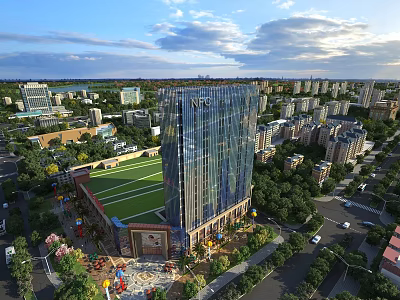 Aerial Planning of Modern Urban Area With High Rise Building Sports Field And Green Spaces 3d model