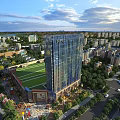Aerial Planning of Modern Urban Area With High Rise Building Sports Field And Green Spaces