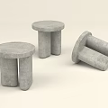 Three Round Concrete Stools With Column Legs Two Upright One Overturned 3d model