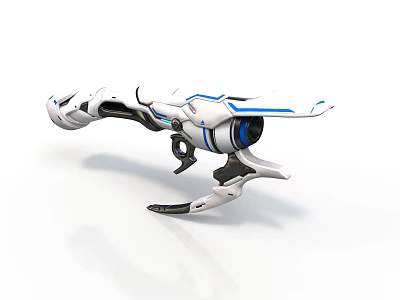 Futuristic White And Blue Weapon Design With Streamlined Mechanical Components 3d model