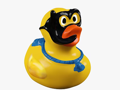 Yellow Rubber Duck Toy With Black Mask And Blue Scarf Accessory 3d model
