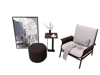 Modern single sofa leisure chair side combination 3d model