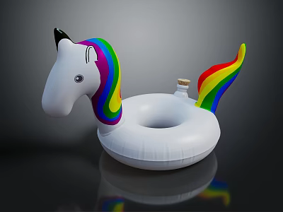 Unicorn Shaped Inflatable Swimming Ring With Rainbow Mane Tail And White Body For Water Sports 3d model