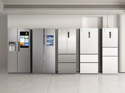 Modern Stainless Steel And White Refrigerators With Various Styles Different Door Designs For Home Kitchen 3d model