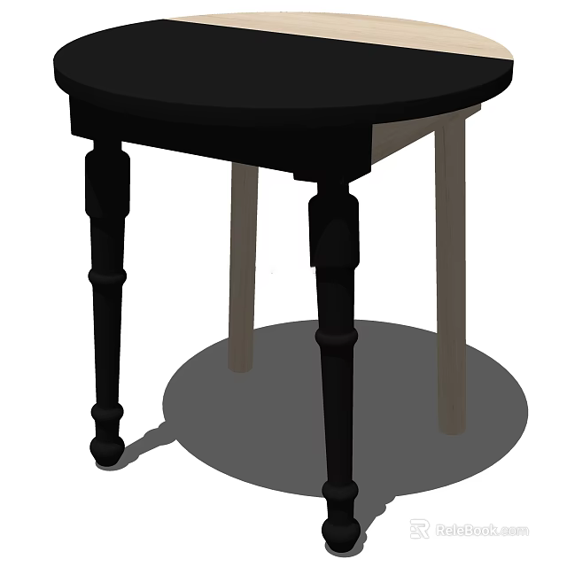 Modern Black Coffee Table With Round Top And Elegant Carved Wooden Legs 3d model 