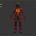 3D Model of Astronaut in Orange Black Spacesuit with Pink Purple Accents on Gray Background