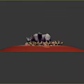 White Rhino With Blue Containers Brown Bag Standing On Red Ground With Stones Dry Grass