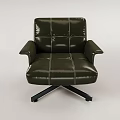 Green Leather Office Chair With Armrests And Black Swivel Base