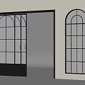Modern Black Framed Sliding Door And Arched Window With Glass Grid Design