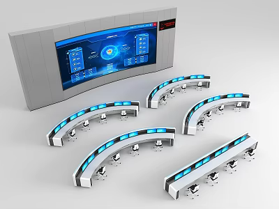 Contemporary Curved Table Chair Set With Blue LED Lighting And Digital 3d model