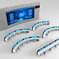 Contemporary Curved Table Chair Set With Blue LED Lighting And Digital
