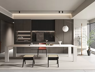 Style study desk and chair combination 3d model