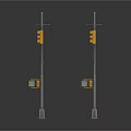 Urban Street Traffic Light Poles With Yellow Signals And Pedestrian Devices