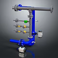 Plumbing Hardware Components Including Blue Gray Pipelines Multiple Valves And Gauges 3d model