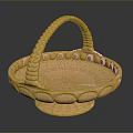 Light Brown Handwoven Storage Basket With Curved Handle Round Base And Decorative Edge
