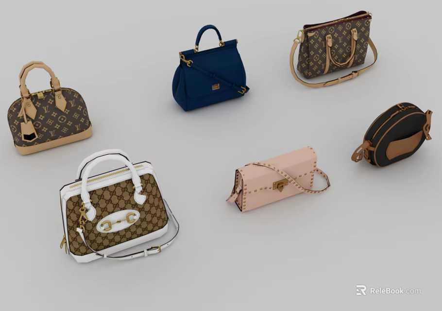 Stylish Fashion Bags In Various Colors And Designs Including Handbags And Crossbody Styles 3d model 