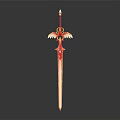 Fantasy Ornate Red And Gold Glowing Sword With Intricate Decorative Patterns
