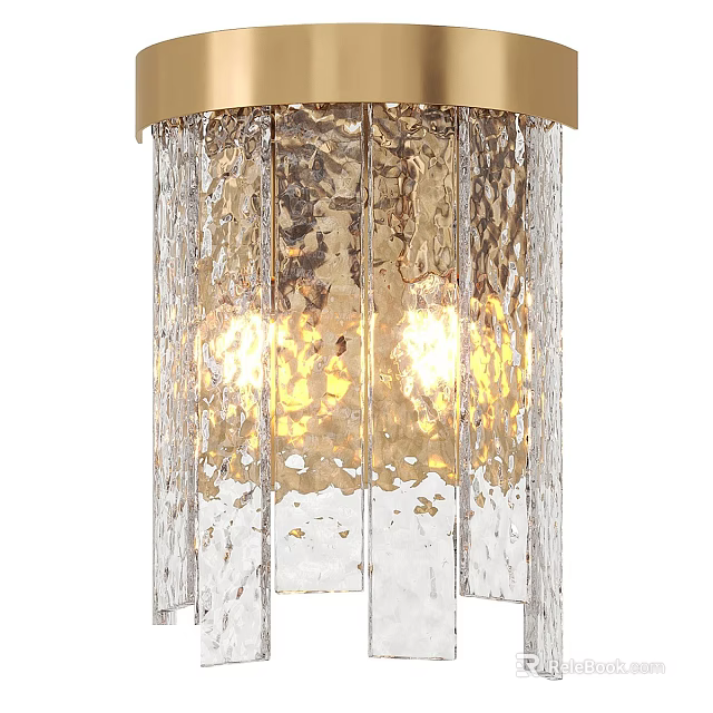 Modern Golden Frame Wall Light With Hammered Glass And Warm Illumination 3d model 