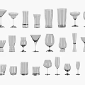 Various Types of Transparent Glass Cups in Different Shapes and Sizes