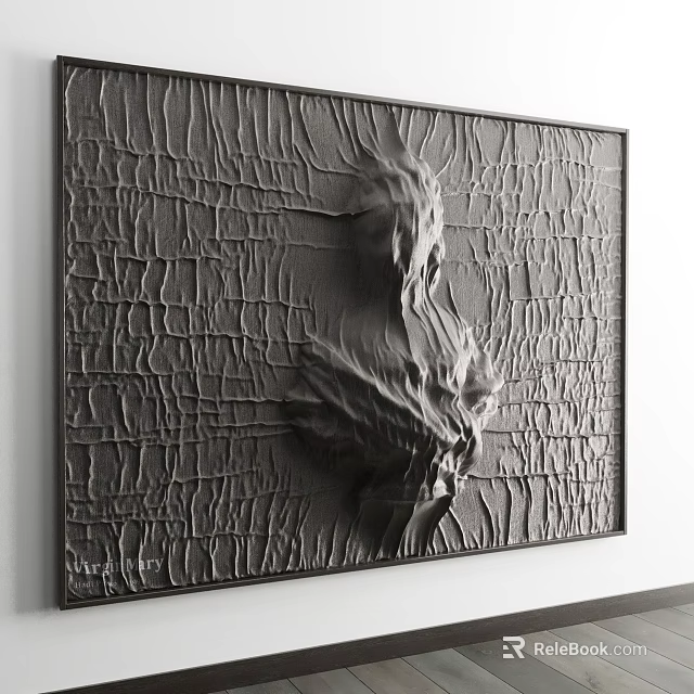 Modern Textured Wall Decor with Relief Design and Black Frame 3d model 