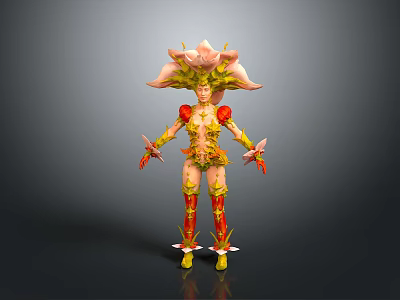 Game and Movie Character With Elaborate Floral Headdress Vibrant Yellow Red Outfit Mythical Design 3d model