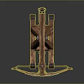 Ancient Wooden Siege Weapon with Crossbeam Frame and Rope Mechanism Design