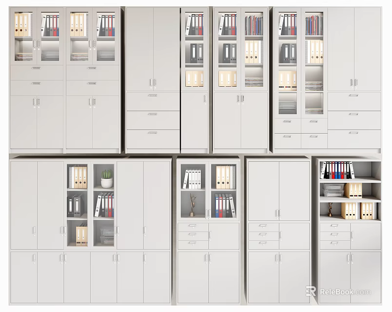 White Office File Cabinets With Multiple Designs For Efficient Document Storage 3d model 