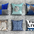 Colorful Decorative Pillows with Various Patterns Geometric Stripe and Text Design 3d model