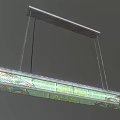 Hanging Rectangular Chandelier With Green Stained Glass And Elegant Colorful Floral Patterns