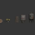 Various Metal Industrial Equipment With Wheeled Cart Square Box Cylindrical Barrel And Stand Mounted Vessel