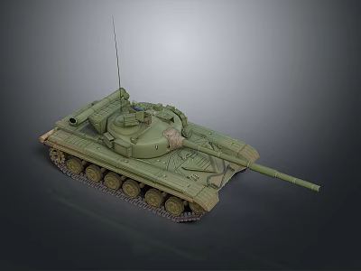 Military Vehicle Tank With Green Camouflage Turret Cannon Tracks And Antenna 3d model