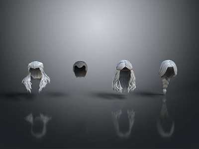 Four Women Head Models With Different Hairstyles Against Gray Gradient Background and Ground Reflections 3d model