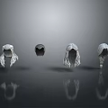 Four Women Head Models With Different Hairstyles Against Gray Gradient Background and Ground Reflections