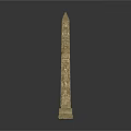 Tall Stone Obelisk With Ancient Carvings On Slender Structure And Base