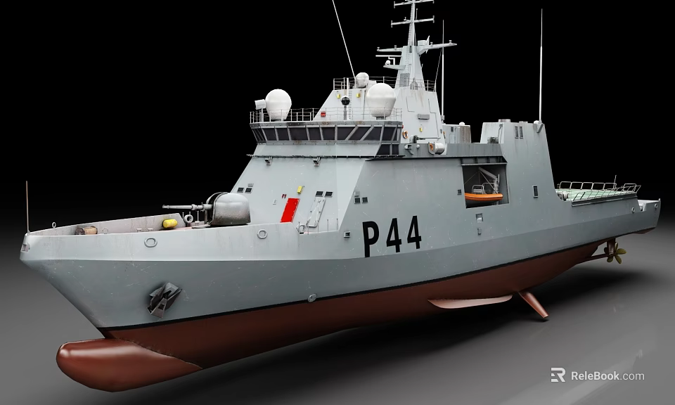 Modern Naval Warship P44 With Gray Hull Brown Bottom And Antenna Structure 3d model 