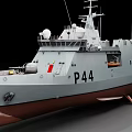 Modern Naval Warship P44 With Gray Hull Brown Bottom And Antenna Structure