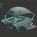 Futuristic Vehicle Featuring NO387 Label Red Logo Gray Canopy And Winged Propulsion Structure