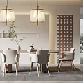 Modern Restaurant Interior With Dining Table Chairs Pendant Lights And Decorative Plant