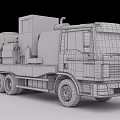 White and Red MAN Utility Truck With Cab And Cargo Bed For Equipment Transport
