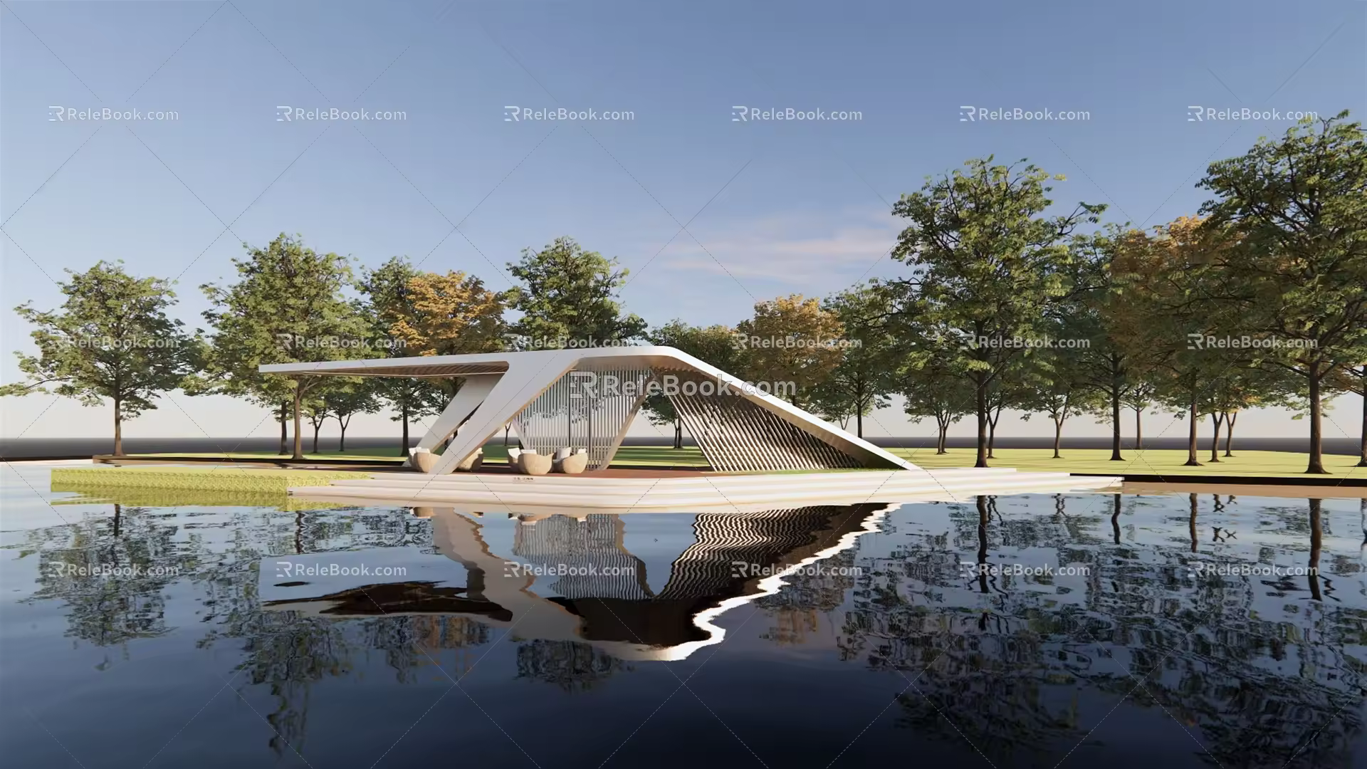 Modern gallery waterfront viewing platform 3d model