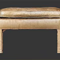 Modern Brown Leather Ottoman with Wooden Legs and Padded Seat