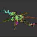 Futuristic 3D Model Aircraft With Wooden Wings Blue Accents And Red Mechanical Component