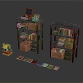 Vintage Storage Shelves With Wooden Crates Books Vinyl Records And Phonograph