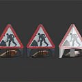 Triangular Road Construction Warning Signs With Worker Graphics And Reflective Base