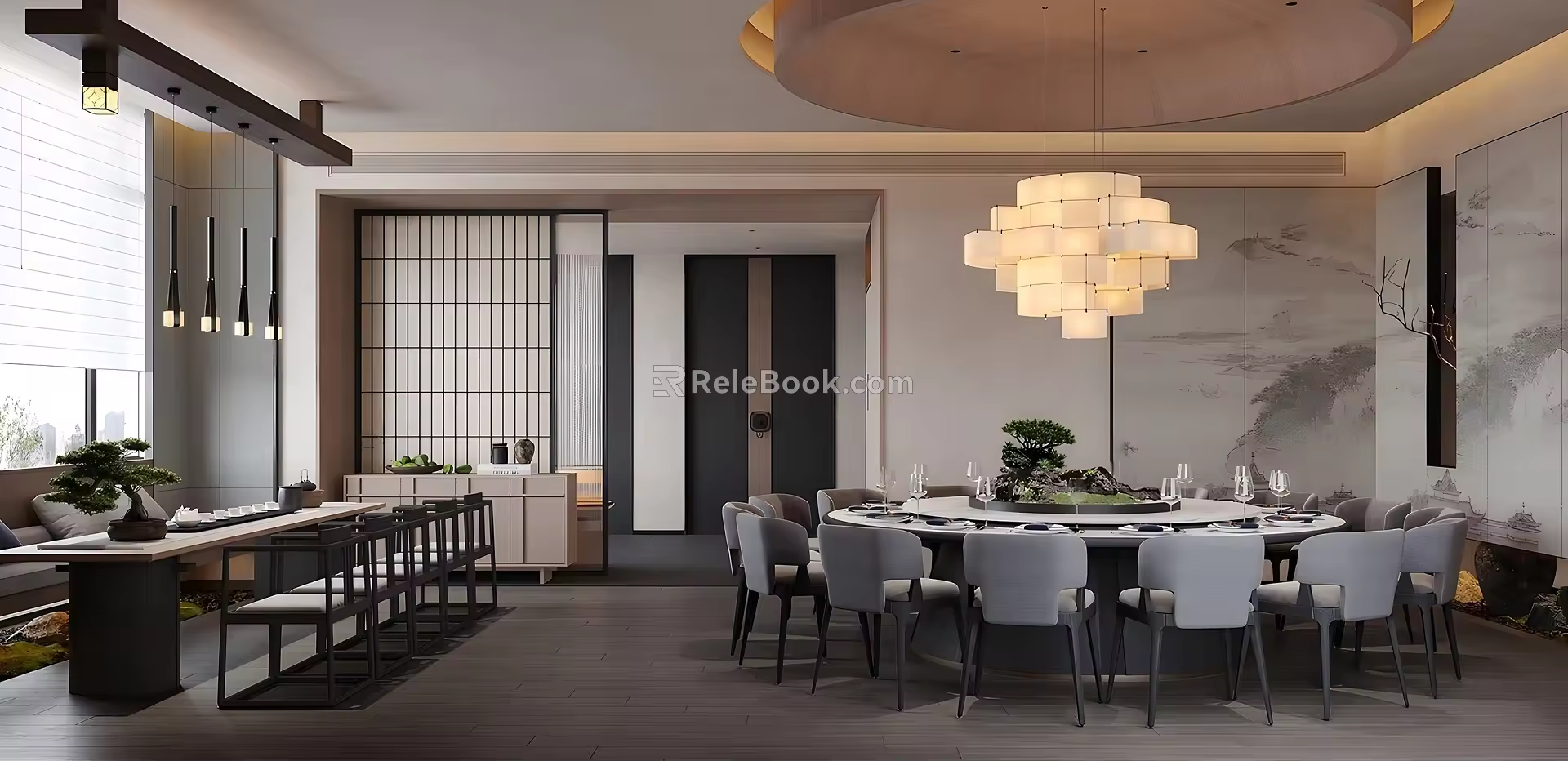 New Chinese Restaurant Box Dining Table and Chair Combination Tea Table and Chair Combination 3d model