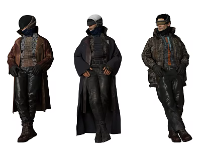 Stand against the wall Cyberpunk style character posture 3d model