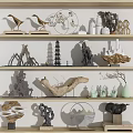 Decorative Ornament Set For Shelf Display With Wooden Ceramic Artistic Pieces