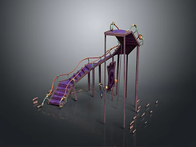 Purple Children's Playground Equipment With Curved Stairs Slide And Climbing Structure 3d model