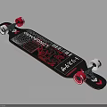 Stylish Longboard Design With Red Wheels And Black Red Deckdriver Graphics