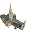 Gothic Church Exterior With Tall Spire Arched Windows And Stone Facade